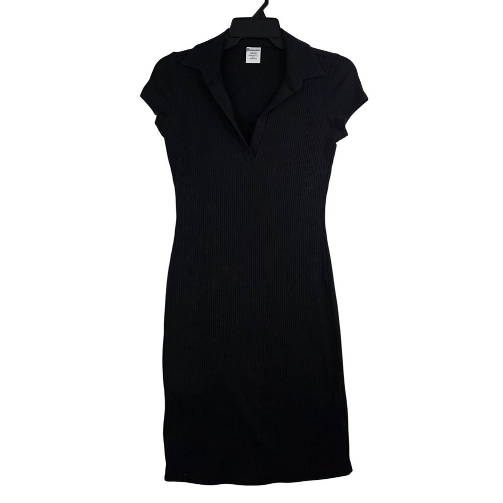 No Boundaries Juniors Y2K XXS 00 Polo Dress Ribbed Short Sleeve Black New